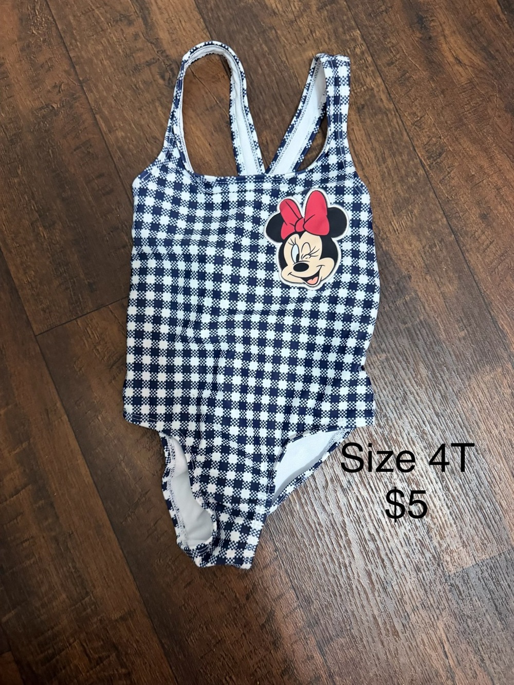 Disney Navy Gingham Minnie One-Piece Swimsuit with Pink Bow
